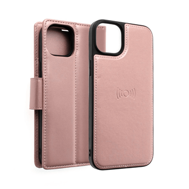 iPhone 14 Plus Magnetic Flip Wallet Case Cover with Drop-Resistant PU Leather, Multiple Card Holder Slots & Secure Front Screen Cover- Rose Gold